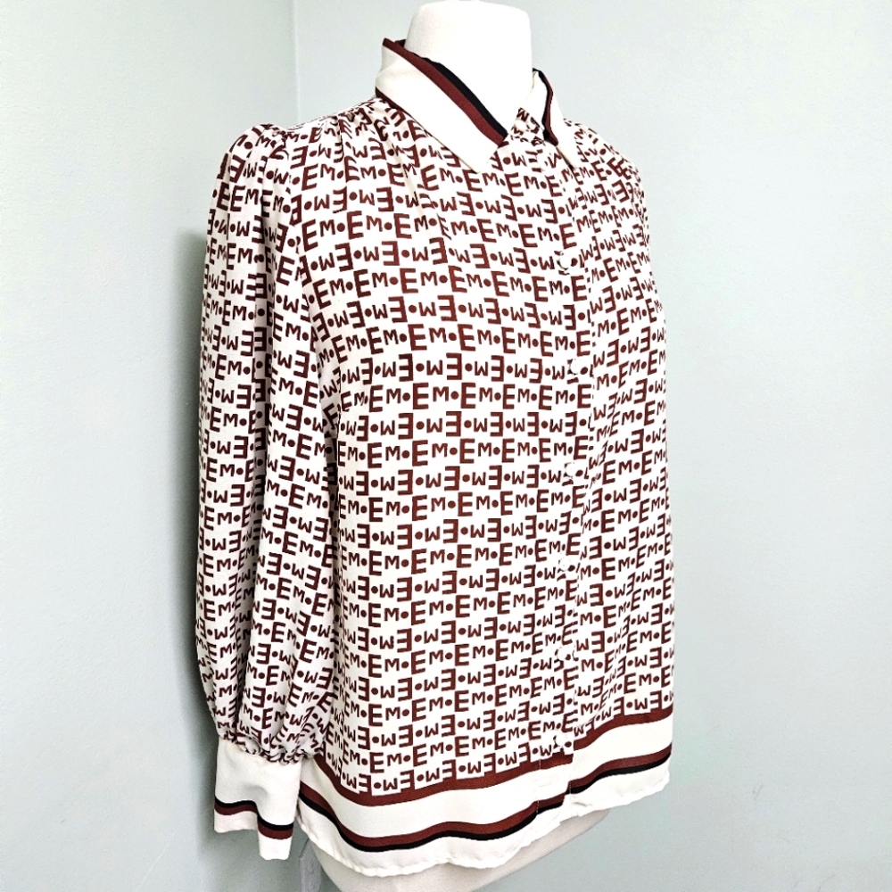 New York and Company Eva Mendes Long Sleeve Balloon Blouse Medium 70s Retro